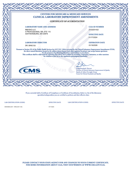 CLIA Certificate 